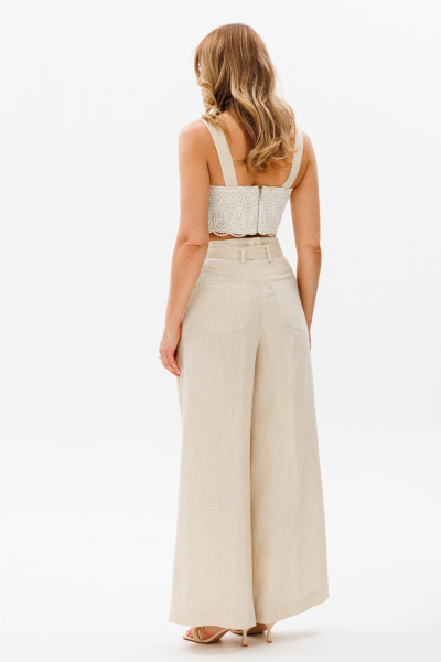 Летний бежевый топ из льна с кружевной отделкой AVRIL 1033 айвори - фото 3