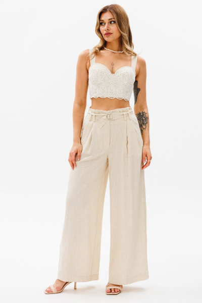 Летний бежевый топ из льна с кружевной отделкой AVRIL 1033 айвори - фото 2