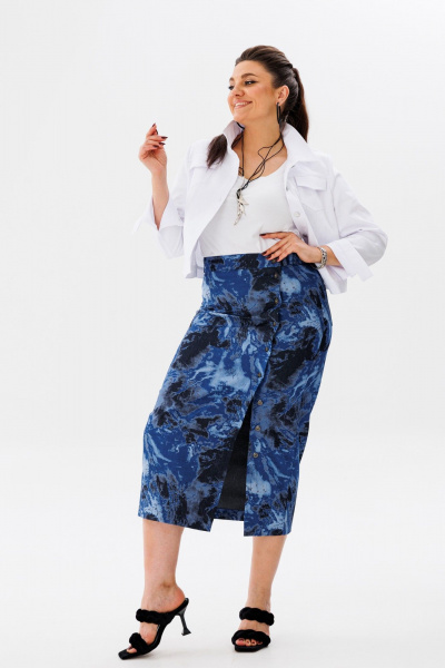 Летняя синяя юбка-карандаш из хлопка с карманами Anelli 1453 синий_мрамор - фото 6