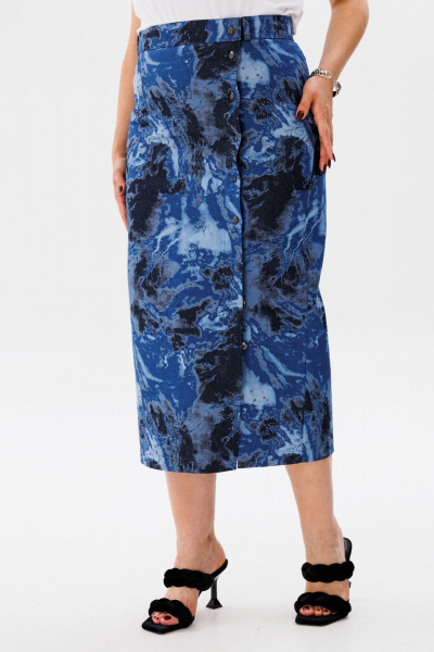 Летняя синяя юбка-карандаш из хлопка с карманами Anelli 1453 синий_мрамор - фото 5