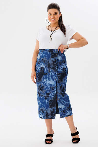 Летняя синяя юбка-карандаш из хлопка с карманами Anelli 1453 синий_мрамор - фото 3
