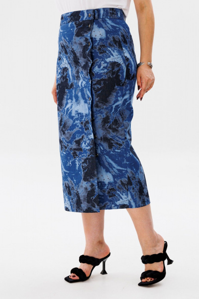 Летняя синяя юбка-карандаш из хлопка с карманами Anelli 1453 синий_мрамор - фото 2