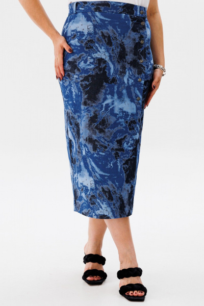 Летняя синяя юбка-карандаш из хлопка с карманами Anelli 1453 синий_мрамор - фото 1