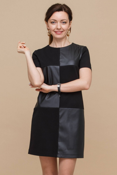 Демисезонное платье с вставками из экокожи Domna 5525 черный(170) - фото 2