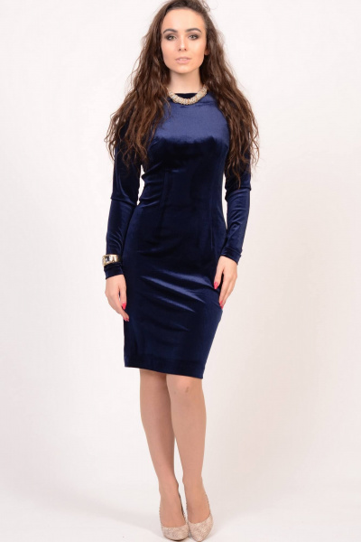 Миди платье из бархата с эластичным силуэтом Domna 451 темно-синий(170) - фото 1