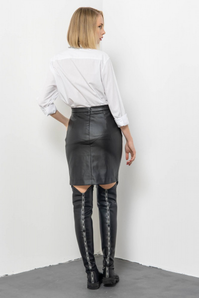 Кожаная мини юбка с разрезом для деловых образов Domna 71116 черный(170) - фото 10