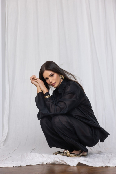 Элегантные брюки-палаццо из полупрозрачной вискозы DEVITA 3011-1 черный - фото 7