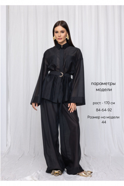 Элегантные брюки-палаццо из полупрозрачной вискозы DEVITA 3011-1 черный - фото 4