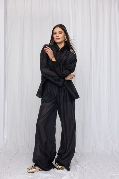 Элегантные брюки-палаццо из полупрозрачной вискозы DEVITA 3011-1 черный - фото 3