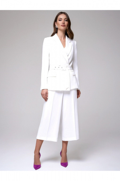 Классический деловой костюм жакет и кюлоты из текстиля DEVITA 5016 белый - фото 1