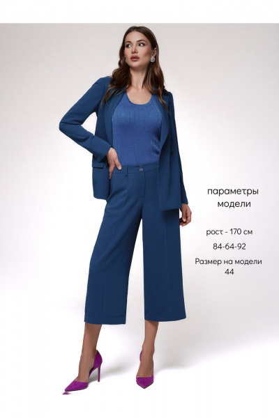 Деловой женский костюм двойка из текстиля с брюками-кильтами DEVITA 5016 морская волна - фото 3