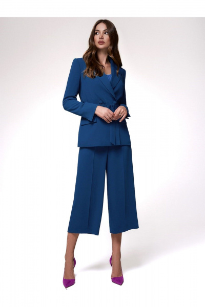 Деловой женский костюм двойка из текстиля с брюками-кильтами DEVITA 5016 морская волна - фото 1