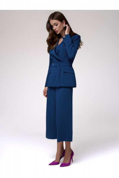 Деловой женский костюм двойка из текстиля с брюками-кильтами DEVITA 5016 морская волна - фото 2