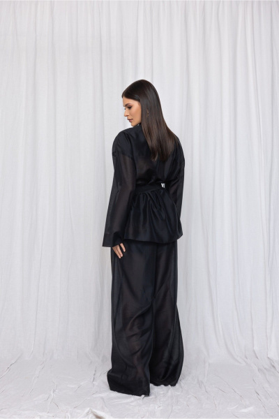 Черная полупрозрачная вискозная рубашка из текстиля DEVITA 6008 черный - фото 11