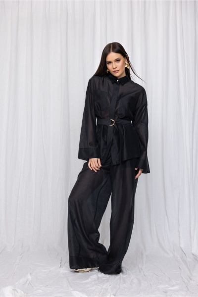 Черная полупрозрачная вискозная рубашка из текстиля DEVITA 6008 черный - фото 10