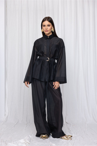 Черная полупрозрачная вискозная рубашка из текстиля DEVITA 6008 черный - фото 9