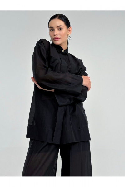 Черная полупрозрачная вискозная рубашка из текстиля DEVITA 6008 черный - фото 7