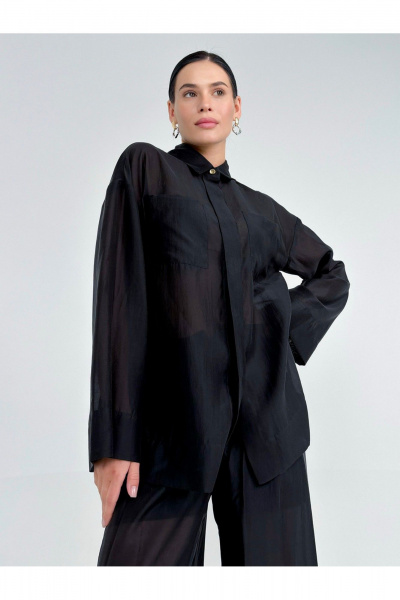 Черная полупрозрачная вискозная рубашка из текстиля DEVITA 6008 черный - фото 6