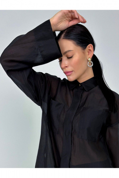 Черная полупрозрачная вискозная рубашка из текстиля DEVITA 6008 черный - фото 5