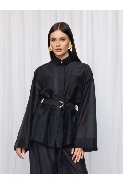 Черная полупрозрачная вискозная рубашка из текстиля DEVITA 6008 черный - фото 1