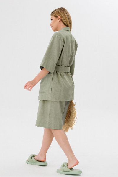Летний свободный жакет из льна со спущенным плечом Ambera Style 1089х хаки - фото 3