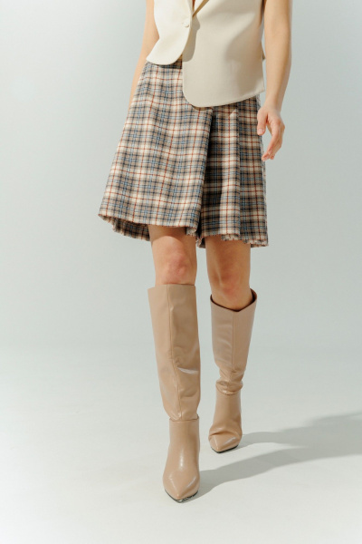 Шорты в клетку с асимметричным дизайном из текстиля DEVITA 3014 бежево-коричневый - фото 11
