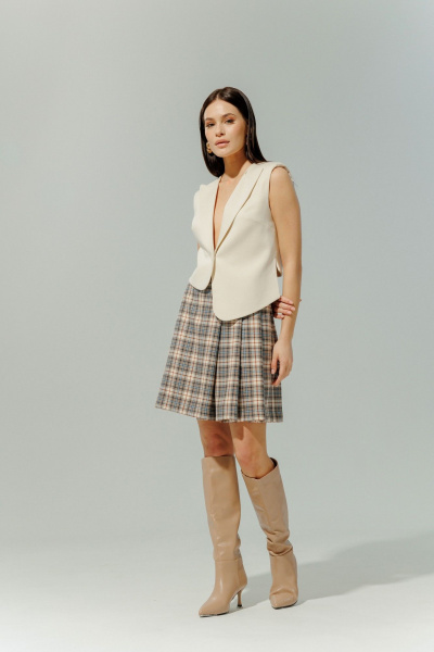 Шорты в клетку с асимметричным дизайном из текстиля DEVITA 3014 бежево-коричневый - фото 10