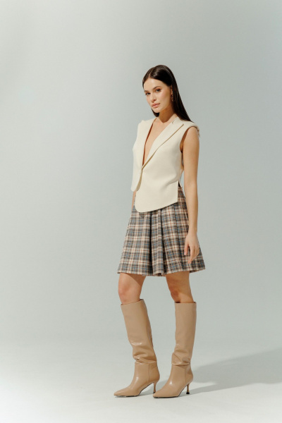 Шорты в клетку с асимметричным дизайном из текстиля DEVITA 3014 бежево-коричневый - фото 8