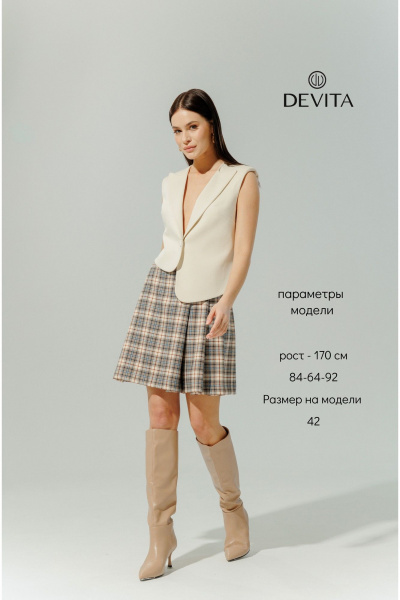 Шорты в клетку с асимметричным дизайном из текстиля DEVITA 3014 бежево-коричневый - фото 6