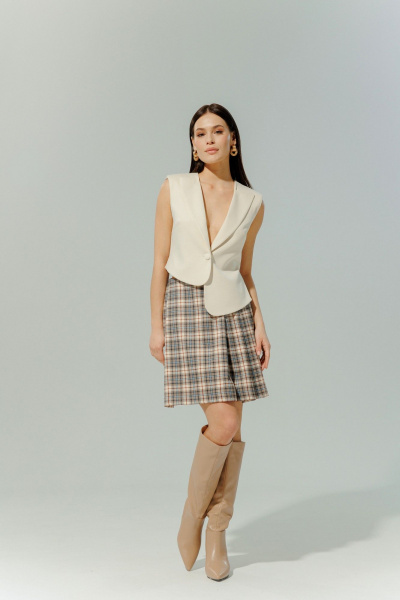 Шорты в клетку с асимметричным дизайном из текстиля DEVITA 3014 бежево-коричневый - фото 5