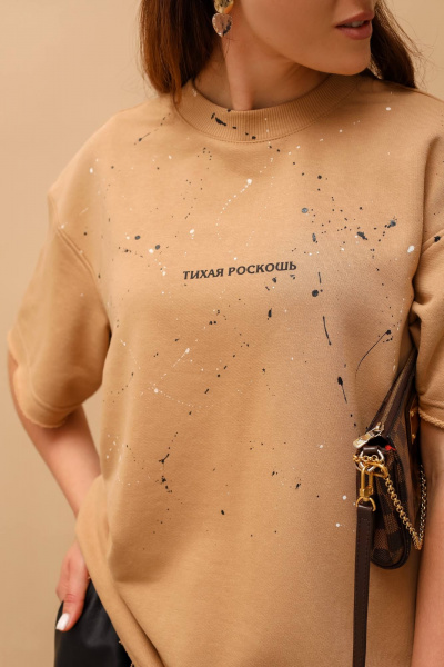 Футболка овер из футера с ручной росписью и текстовой надписью MASHA SKORINA MS-T-8-003 - фото 3