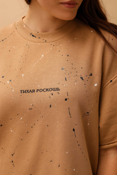 Футболка овер из футера с ручной росписью и текстовой надписью MASHA SKORINA MS-T-8-003 - фото 2