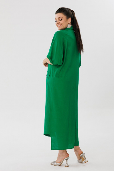 Льняное платье-рубашка, свободный крой, яркий зеленый Anelli 1456 малахит - фото 4