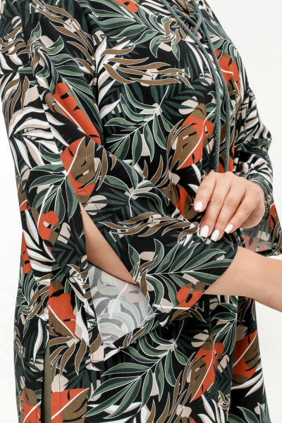 Летняя туника с разрезами и шнуровкой V-образным вырезом La rouge 9070 листья-набивной - фото 9
