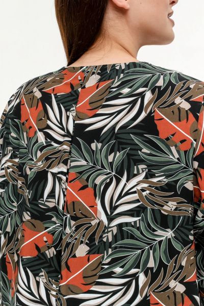 Летняя туника с разрезами и шнуровкой V-образным вырезом La rouge 9070 листья-набивной - фото 6