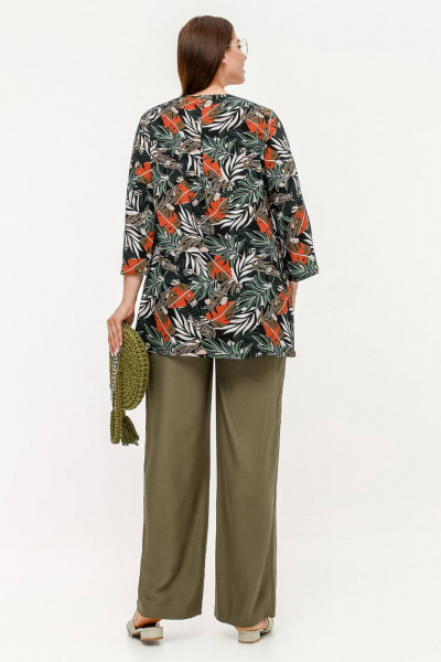 Летняя туника с разрезами и шнуровкой V-образным вырезом La rouge 9070 листья-набивной - фото 5