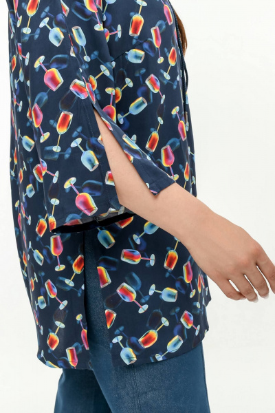 Туника с разрезом, V-вырезом, расширенным рукавом 7/8 La rouge 9070 синий-(бокалы) - фото 7