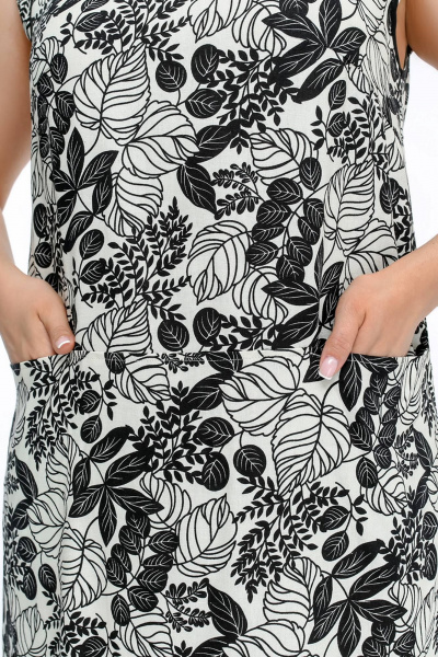 Летнее платье трапециевидного силуэта с контрастной окантовкой La rouge 5470 бежево-черный-(цветы) - фото 5