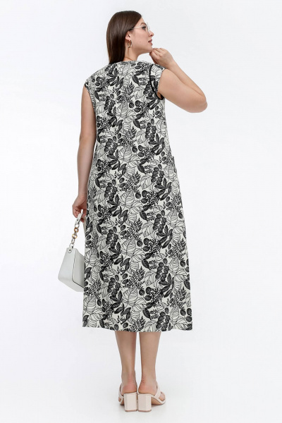 Летнее платье трапециевидного силуэта с контрастной окантовкой La rouge 5470 бежево-черный-(цветы) - фото 3
