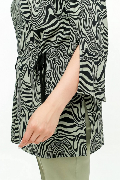 Туника с кулисками и высокими разрезами, мультиколор, лето La rouge 9075 хаки-(зебра) - фото 7
