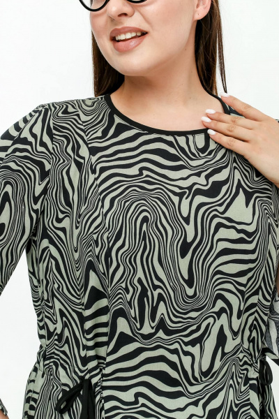 Туника с кулисками и высокими разрезами, мультиколор, лето La rouge 9075 хаки-(зебра) - фото 5