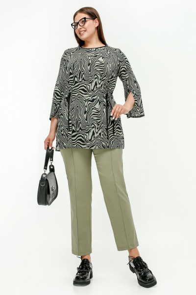 Туника с кулисками и высокими разрезами, мультиколор, лето La rouge 9075 хаки-(зебра) - фото 2
