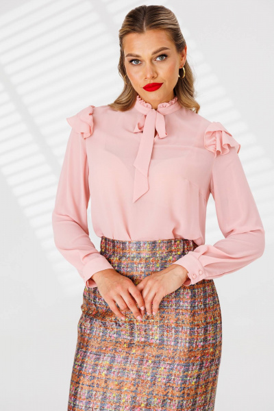 Трехпредметный стильный костюм: жакет, блуза, юбка, оранжевый Мода Юрс 2811 терракот_розовый - фото 4