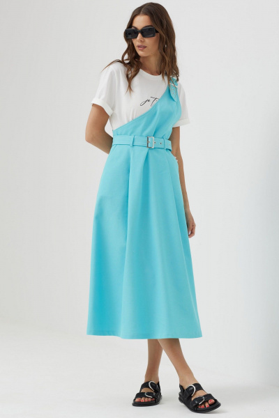 Летний комплект из джинсы и хлопка: сарафан и футболка Lyushe 3830 - фото 1