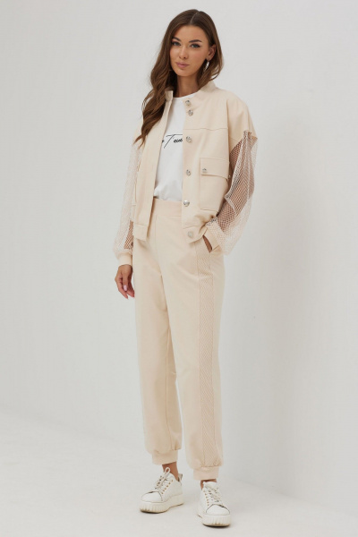 Бежевый костюм из трикотажа и хлопка с жакетом и брюками Lyushe 3854 - фото 6