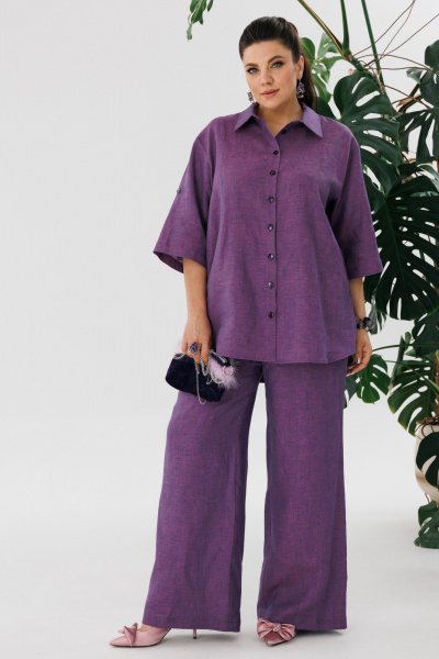 Летний костюм из льна: рубашка и брюки в классике Anelli 1477 фиалка - фото 6