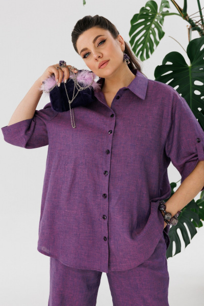 Летний костюм из льна: рубашка и брюки в классике Anelli 1477 фиалка - фото 5