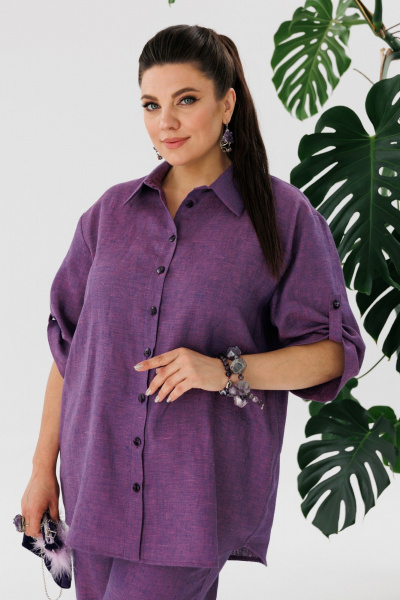 Летний костюм из льна: рубашка и брюки в классике Anelli 1477 фиалка - фото 2