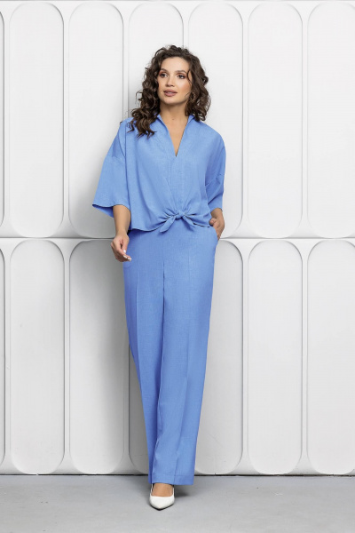 Костюм из ткани с завязками и брюками на резинке Gold Style 2623 небесный - фото 7