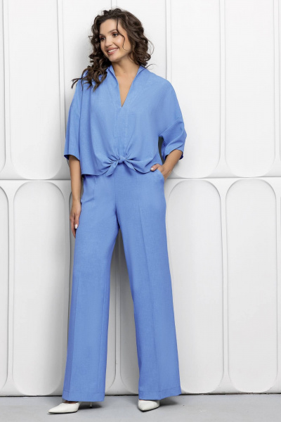 Костюм из ткани с завязками и брюками на резинке Gold Style 2623 небесный - фото 5